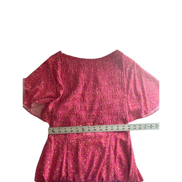 Free People Pink & Red Print, Flutter Sleeve Dress With Back Criss-Cross, Medium - Picture 10 of 14